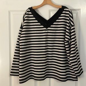 J.Jill navy and cream striped v-neck top